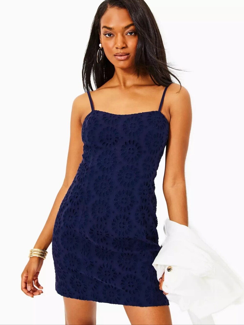 Lilly Pulitzer Shelli Cotton Eyelet Mini Dress Navy Sz 00 NWOT
